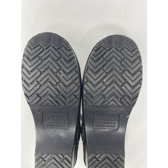 Sanita Black Leather Danish Clogs Floral Lace Pattern EUR 39 US 6.5 - Picture 13 of 13